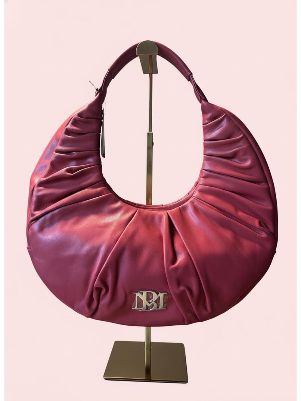 Badgley Mishka Red Leather Hobo Bag with Metal Accent